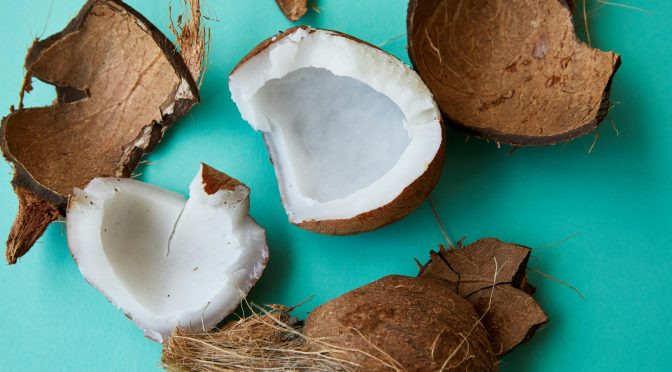 pieces of cracked coconut with aromatic white pulp